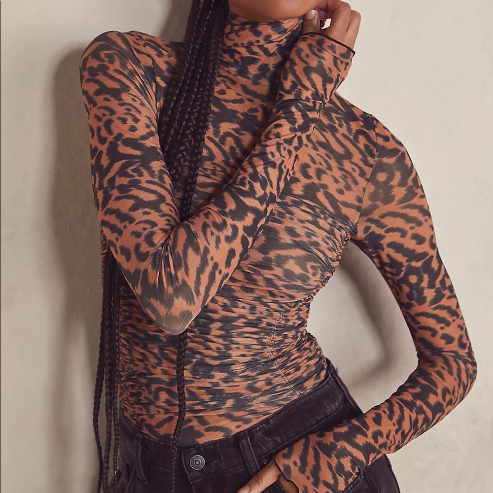 Free People Under It All Printed Mesh Bodysuit in Natural Combo
